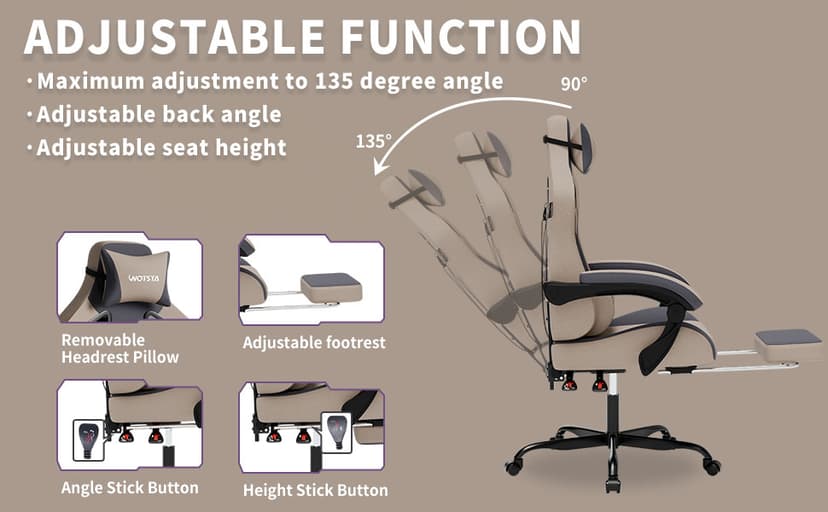 Gaming Chair with Massage,Ergonomic PC Gaming Chair with Footrest Comfortable Headrest and Lumbar Support, High Back, 300LBS (Grey)