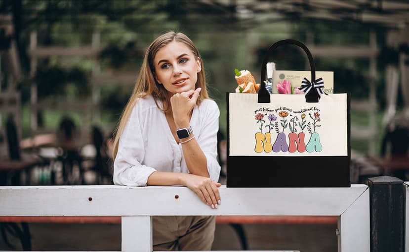 Grandma Gifts for Birthday Tote Bag Grandma Gifts Set from Granddaughter Grandson Grandchildren Grandkids Best Grandma Gifts Basket Tote Bag Makeup Bag 16 Oz Can Glass Bead Bracelet