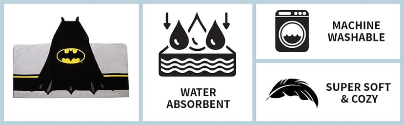 Batman Kids Bath/Pool/Beach Super Soft Cotton Terry Hooded Towel Wrap, 24" x 50", By Franco