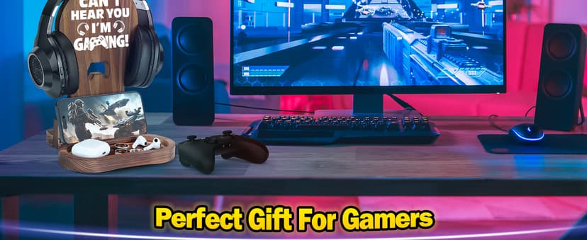 Slothoem-Gamer Gifts for Men Teenage Boy, Gamer Room Decor for Brother, Gaming Gifts for Son, Boyfriend, Husband, Gamer Room Accessories Stuff, Wooden Headset Stand - Can't Hear You I'm Gaming