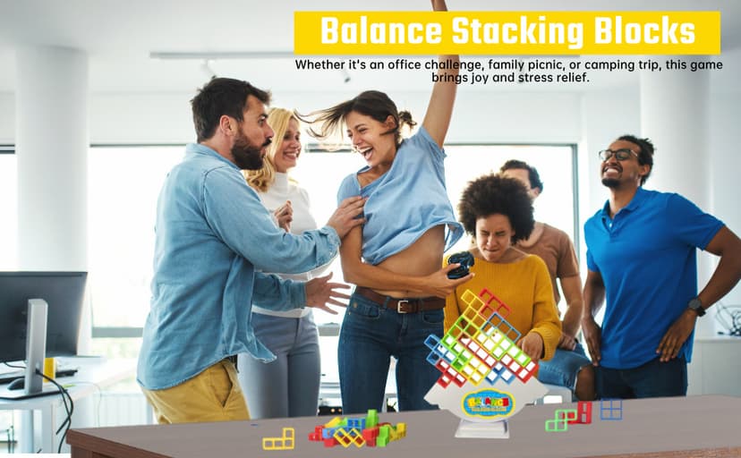 64 Pcs Stacking Tower Game with 22 Cards, Giant Tumble Balance Game for Kids, Family Games for Kids and Adults, Easter Gifts for Teen Boys & Girls, Party Board Game for Kids 6-12 & Adults