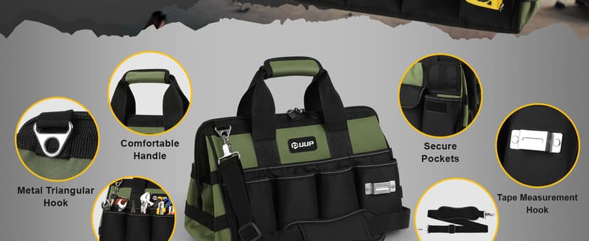 Heavy Duty Tool Bag 15-Inch, 16-Pocket Portable Empty Tool Box Organizer Storage, Toolbox Organization, Soft Handle Large Zipper Carrying Toolbag, Dad Men Mechanic Birthday Stocking Stuffer Gifts