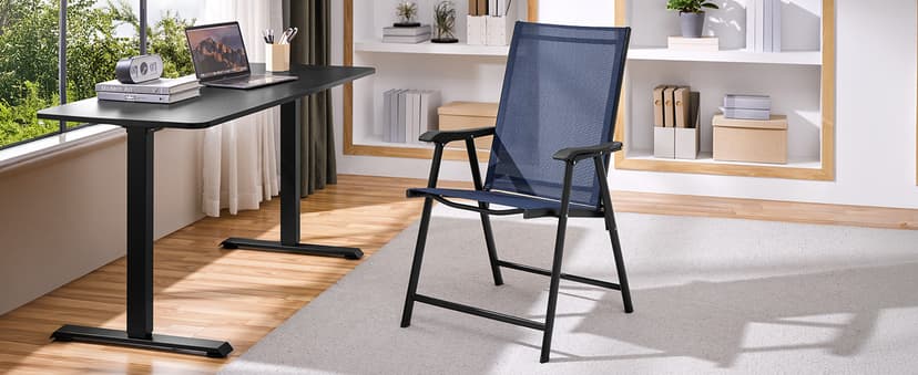 Yaheetech Patio Dining Chairs Set of 4 with Armrests, Outdoor Folding Chairs with Metal Frame and Backrest for Lawn, Garden, Yard and Poolside, Black