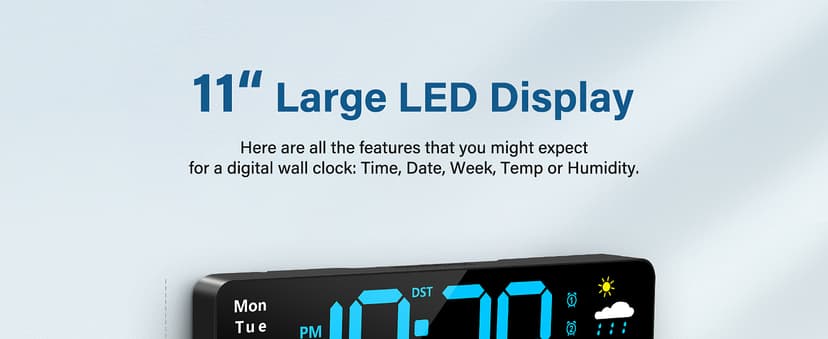 Digital Wall Clock, Digital Clock Large Display with Remote Control, Corded LED Alarm Clocks with Date, Week, Temp, Humidity, Auto DST, Countdown, for Living Room Bedroom Classroom Office (Blue)