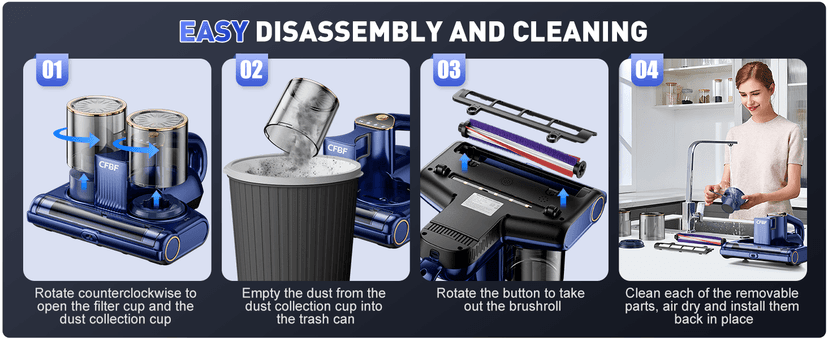 Mattress Vacuum Cleaner, Bed Vacuum Cleaner with 16Kpa Suction 253.7nm UV-C Light, Ultrasonic & High Heating, 500W Powerful Double-Cup Handheld Vacuums for Bed, Sofa, Couch, Crib, 16.4FT Corded