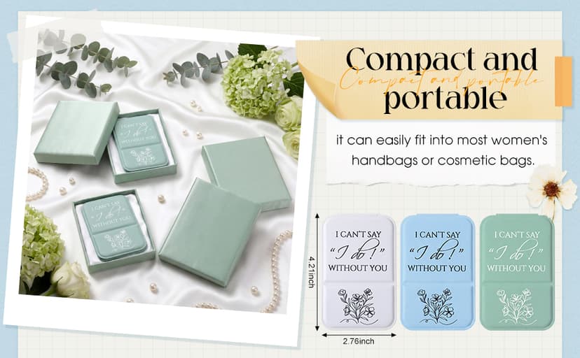 I Can't Say I Do Without You Quote, Proposal Gifts, Travel Small Makeup Mirror, Portable for Bridal Shower Wedding Party Novabright 6 Pcs Bridesmaid Gifts Bulk Bridesmaid Compact Mirror, White B0G6BL8C3R