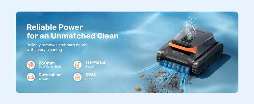 Gosvor LiteVac G1 Pool Vacuum, Wall & Waterline Cleaning, Double Filtration, 150-Min Battery Life for Smart Mode, 200-Min Battery Life for ECO Mode, Smart Navigation, with APP, Orange