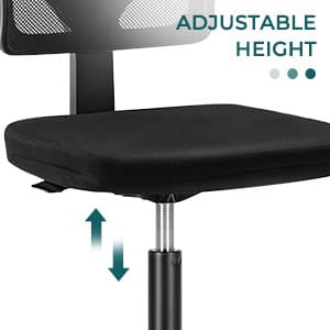 DUMOS Armless Office Chairs with Wheels, Ergonomic Adjustable Home Desk Swivel Rolling Task Chair No Arms, Comfy Mesh Mid Back Computer Work Vanity Desk Chairs for Small Spaces, New Black
