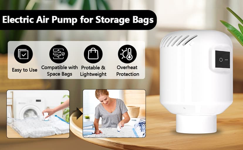 Electric Pump for Vacuum Storage Bags Travel Vacuum Pump for Various Vacuum Seal Bags Portable Vacpack Air Pump for Compression Clothing Blanket Luggage White(Storage Bag Not Included)