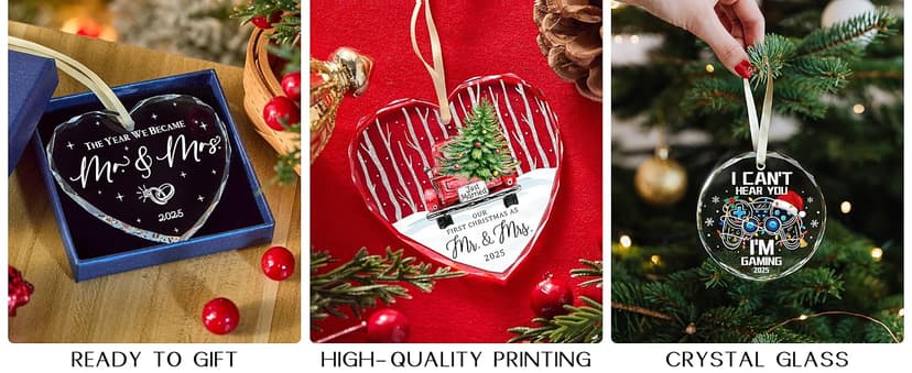 Wedding Gifts, Mr and Mrs Gift,Bridal Shower Gifts,Wedding Gift for Couples 2025, Just Married for Newlywed Couple, Bride,Crystal Glass First Christmas Married Ornament