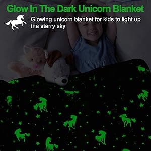 TEHALK Unicorn Glow in The Dark Blanket, Unicorn Blanket for Girls/Kids, Unicorns Gifts for Girls Age 3-12, Toddler Blanket for Kids, Soft Fleece Blanket Throw Birthday Gift 40"x60"