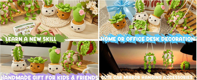 MAGIMUSE Crochet Kit for Beginners, Crochet Starter Kits, Amigurumi Craft Knitting Crocheting Kits with Step-by-Step Video Tutorials, 6 Pack Hanging Potted Plants Family(40%+ Yarn