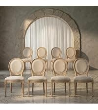 OVENTA Modern Armless Dining Chairs Set of 4, Mid-Century Contemporary Side Chairs with Solid Rubber Wood Legs, Beige Upholstered Fabric Accent Chairs for Dining Room, Kitchen, Living Room
