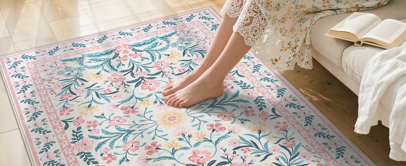 Anidaroel 36"x48" Office Chair Mat for Hardwood Floor, Boho Floral Floor Mat for Office Chair, Anti-Slip Desk Rug for Office, Low Pile Desk Chair Mats for Hardwood, Blush Pink Small Office Rug
