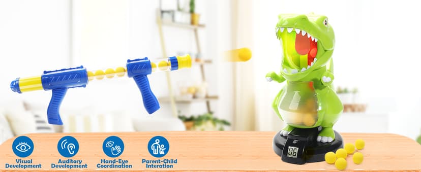 EagleStone Dinosaur Shooting Toys for Boys 5 6 7 8 9 Years Old, Electronic Kids Target Games w/ Air Pump Gun, LCD Score Record, Sound, 24 Foam Balls, Birthday Party Favor,Christmas Gifts for Toddlers