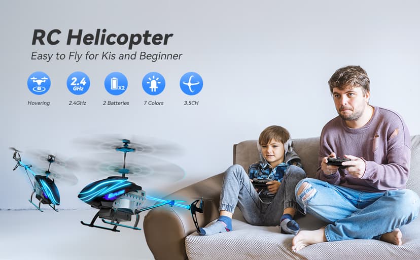 BUSSGO RC Helicopter, Remote Control Helicopter for Kids with 30Mins Flight(2 Batteries), 7+1 LED Light Modes, Altitude Hold, RC Toys for Boys Girls