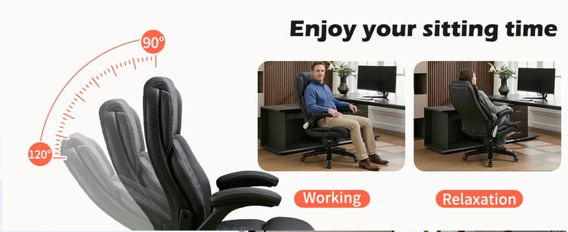 700lbs Big and Tall Office Chair - Heavy Duty Executive Desk Chair with Inflatable Lumbar Support, Extra Wide Padded Seat, Flip-up Arms, Metal Base & Quiet Rubber Wheels, High Back Ergonomic Chair