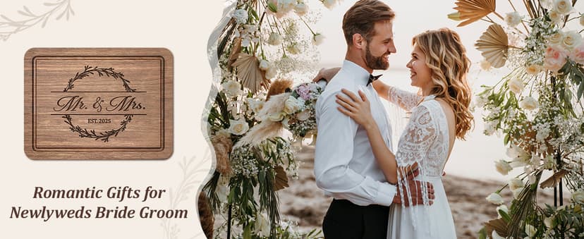 Craftique Wedding Gifts for Couples 2025, Bridal Shower Gifts- Walnut Wood Cutting Board Engraved with Mr. and Mrs. EST. 2025- Mr and Mrs/Wedding/Engagement Gift for Newlyweds Bride and Groom