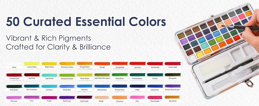 High Pigment Paints, Blendable Colors, Portable Travel Case, Painting, Sketching, Illustration, Beginner And Hobby Artists Grabie 50 Color Watercolor Paint Set with Brush Pens B0BJPQ3TKS