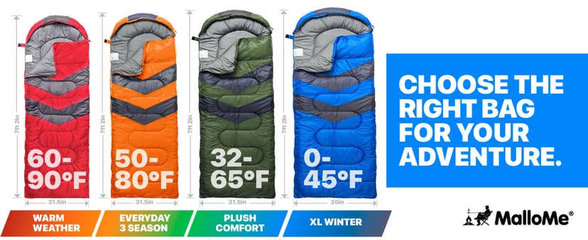 MalloMe Sleeping Bags for Adults Cold Weather & Warm - Backpacking Camping Sleeping Bag for Kids 10-12, Girls, Boys - Lightweight Compact Camping Essentials Gear Accessories Hiking Sleep Must Haves