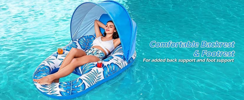Jasonwell Pool Float with Canopy - Inflatable Pool Floaties Adult Lounger Floats Raft Floating Chair with Cup Holders for Swimming Pool Lake Water Lounge Float Beach Pool Party Toys for Adults