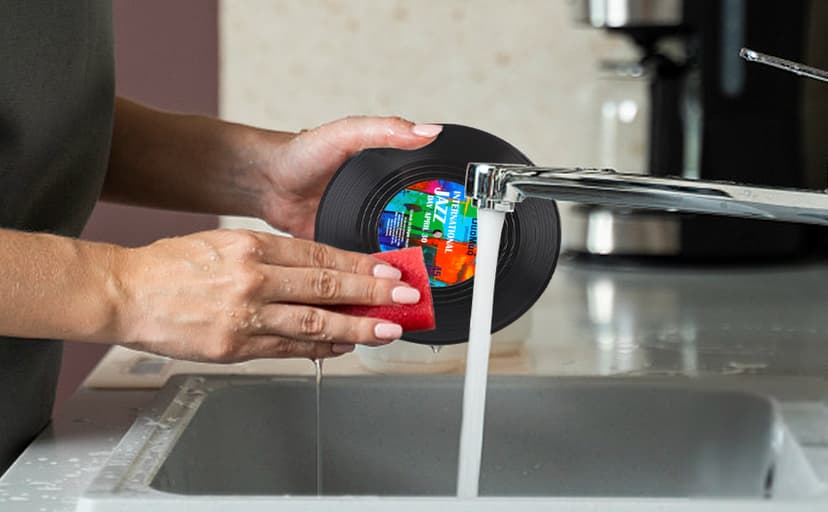 Funny Retro Record Coasters for Drinks with Vinyl Player Holder for Music Lovers,Set of 6 Conversation Piece Sayings Drink Coaster,Housewarming Hostess Wedding Registry Gift Ideas