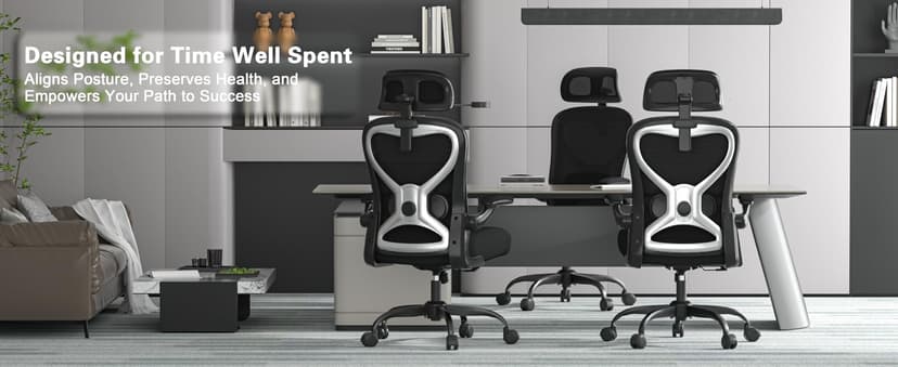 Home Office Desk Chairs, Ergonomic Office Chair with Lumbar Support & 3D Headrest, Computer Desk Chair with Flip-up Armrests, Perfect for Office or Study, Black/Silver