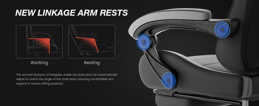Gaming Chair with Footrest, Ergonomic Gaming Chair, Computer Chair with Lumbar Support, Headrest, Height Adjustable PC Chairs with 360° Swivel Seat for Office or Gaming BlackGrey