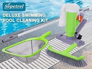 Sepetrel Deluxe Swimming Pool Cleaning Kit with Spa Jet Vacuum Cleaner,Brush, Semi-deep Skimmer Net & Adjustable 57.5-inch Pole,Ideal for Cleaning Above Ground,Inflatable Pools