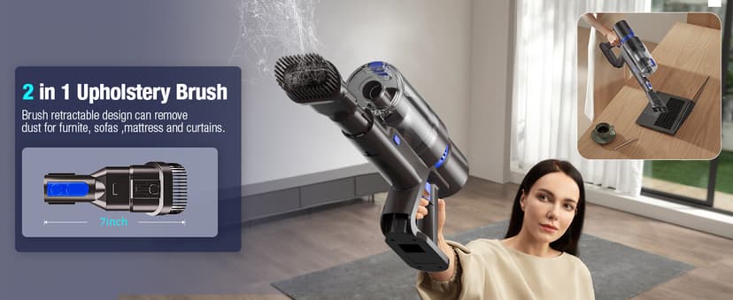 Cordless Vacuum Cleaner, 550W 45KPA 50Min Vacuum Cleaners for Home, Self-Standing Stick Vacuum with Touch Screen, 3 Power Modes, Rechargeable Battery, Handheld Vacuum for Pet Hair/Carpet/Floor