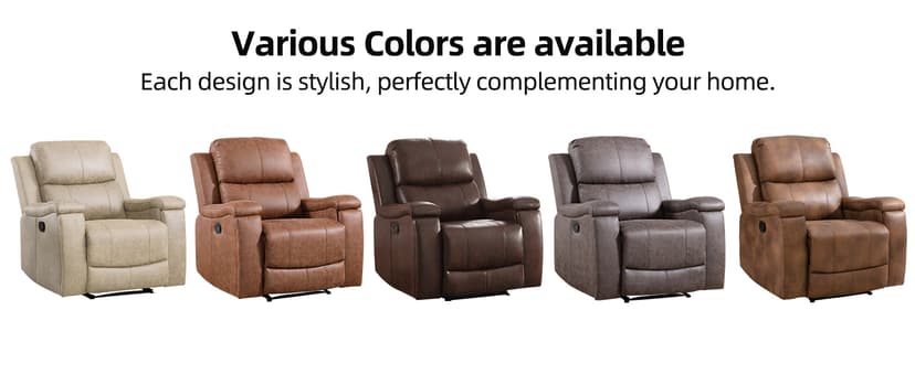 IOMOR Leather Recliner Chair, Manual Recliner Chair for Adults with Overstuffed Arms and Back, Single Sofa Recliner with Cup Holders for Living Room (1, Grey)