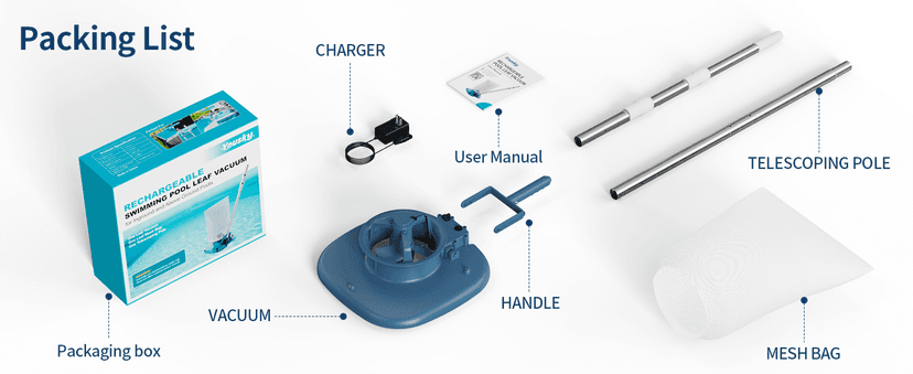 Rechargeable Pool Leaf Vacuum with Telescopic Pole, 83GPM Powerful Suction– Cordless Pool Skimmer for Inground & Above Ground Pools with 6.6Gal Leaf Catcher Bag for Heavy Debris Areas