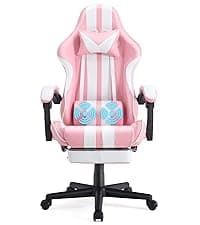 Ferghana Gaming Chairs with Footrest,Computer Game Chair,Massage Gaming Chairs,Christmas,Xmas Gift,PC Gaming Chairs for Adults Teens for Gaming Live Streaming Room(Pink,Racing Version)