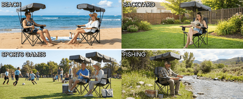 FAIR WIND Portable Canopy Camping Chair 380 LBS Capacity Heavy Duty Oversized Folding Lawn Chair with Sunshade for Beach, Fishing, Sports & Outdoors