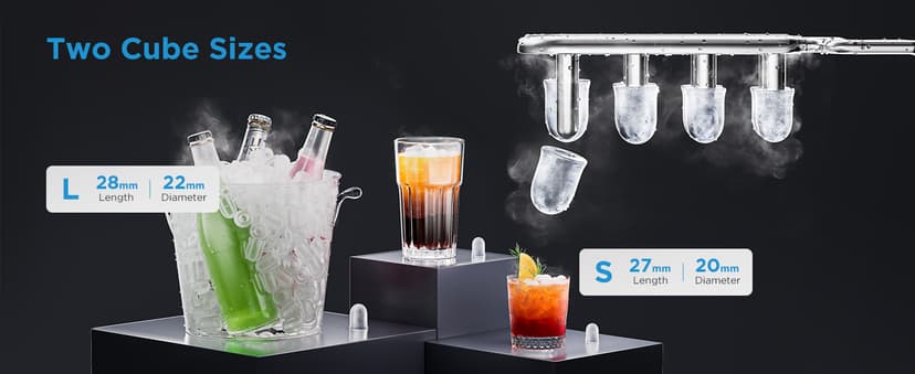 Midea MERI26B1AGY Countertop Bullet-Ice Maker, 8 Ice Bullets Ready in 6 Minutes, 26lbs/24H, Self-Cleaning Function with Ice Scoop and Basket for Home/Office/RV