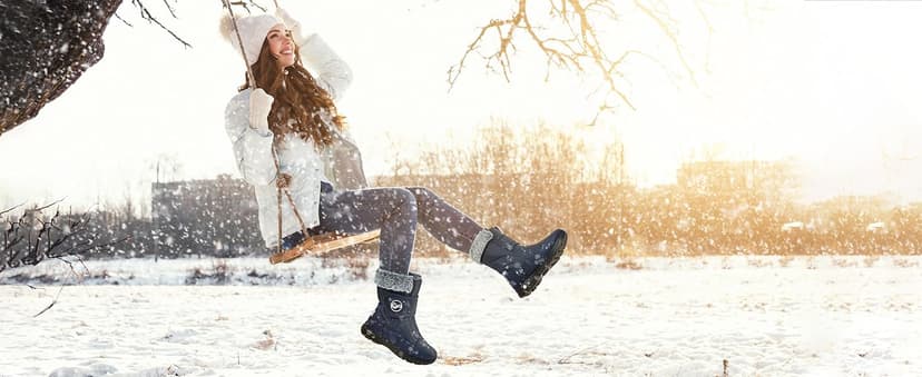 Almusen Snow Boots for Womens Winter Shoes: Warm Fur Lining Mid Calf Boots Women Anti Slip Waterproof Hook Loop Comfortable Outdoor Boot