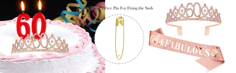 Casoty 60th Birthday Sash and Tiara for Women, 60th Birthday Decorations Women, Rose Gold 60th Crown and "60 & Fabulous" Sash Set, 60 Birthday Decorations for Women, 60th Birthday Gifts for Women