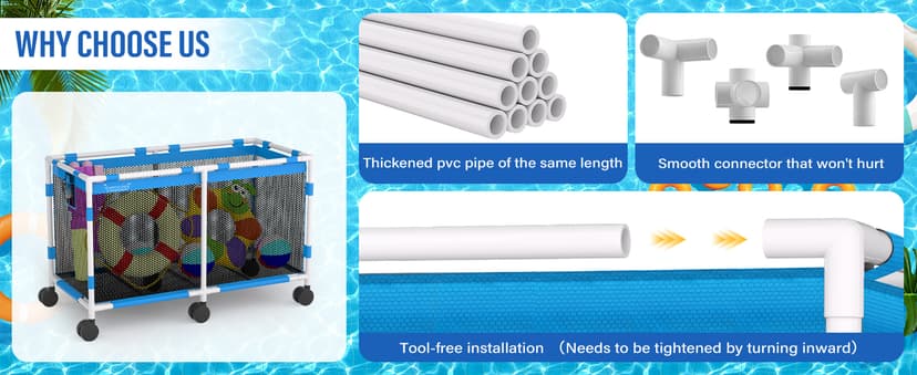 Pool Storage Bin - 235 Gallon 69" L Extra Large Pool Float Storage Organizer with Heavy Duty Tear & Sunlight Resistant Nylon Mesh, 360° Rolling Pool cart for Noodles,Toys,Floats,Balls