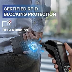 RUNBOX Mens Business Card Holder, Slim Card Wallet for Men and Women, Minimalist RFID Blocking Wallet with Pop-Up Function, Thin Design, Metal Cases Holds 6+6 Cards, Gifts for Men, Men's Accessories