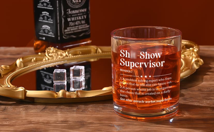Futtumy Boss Gifts for Men, Shit Show Supervisor Whiskey Glass, Office Boss's Day Gift Christmas Gifts Birthday Thank You Gift for Supervisor Boss Men Coworker Manger, 10 Oz Old Fashioned Glass