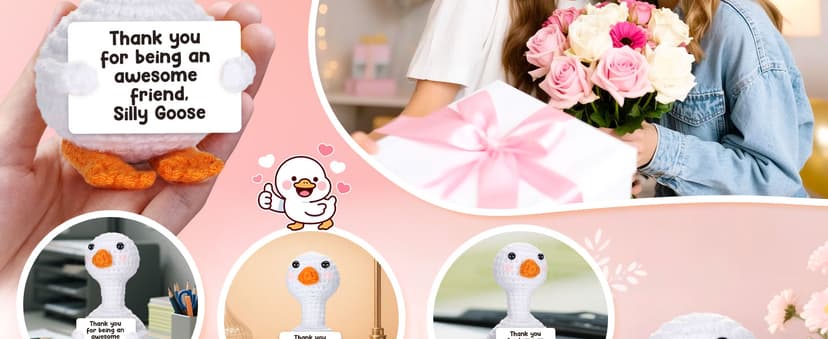Mini Goose Best Friend Birthday Gifts for Women Men, Friendship Gifts for Her College Teen Girls, Thanksgiving Christmas Bestie BFF Long Distance Gift, Handmade Crochet Animals Funny Desk Silly Goose