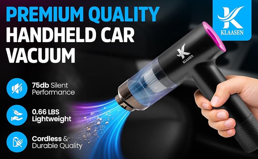 Handheld Car Vacuum Cleaner, Dual Suction 7.5K & 12k Pa, Portable Mini | Blower, Inflator, Deflator and Dustbuster for Car, Home, Kitchen & Office | Black Color