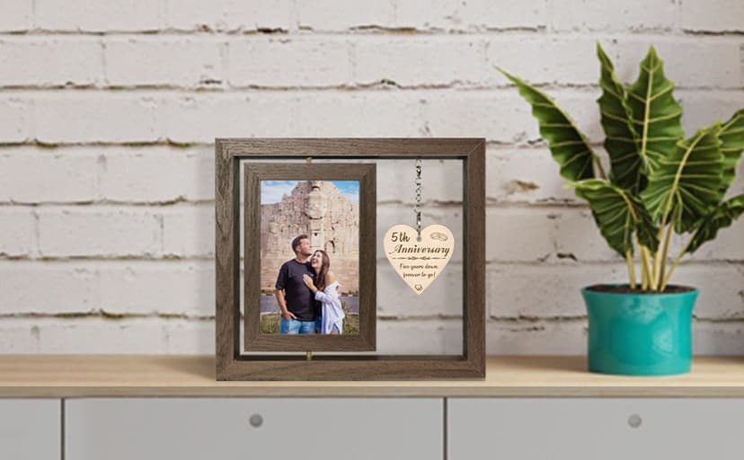 5 Year Anniversary Picture Frame Gifts for Her Him, Wood 5th Wedding Anniversary Photo Frame for Wife Men Husband, Display 2 4x6 Inch