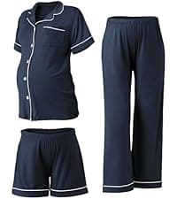 Rnxrbb 3 Piece Postpartum Nursing Pajamas Set Casual Soft Maternity Breastfeeding Pjs Sleepwear Loungewear Clothes Layer