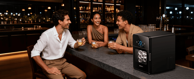 EUHOMY 2" Ice Ball Maker Countertop, 4Pcs Ready in 40Mins, 144Pcs/day, Self-Cleaning Sphere Ice Maker Machine with Crystal Clear Ice, Round Ice Cube Maker for Whiskey & Bourbon