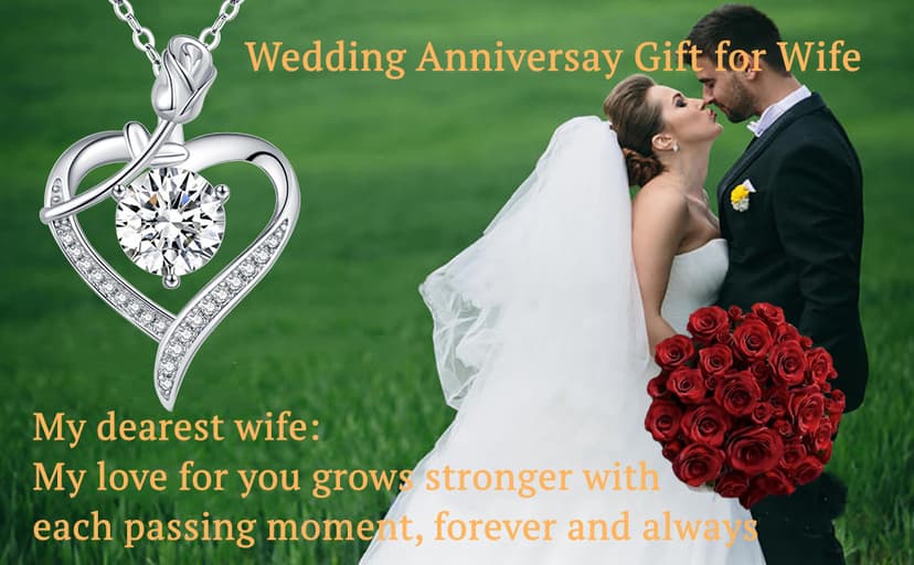 Rose Heart Pendant Necklace for Wife Moissanite Lab-Created Gem Jewelry for Women I Love You Wedding Anniversary Birthday Christmas Valentines Engagements Mothers Day for Her Girlfriend Mom Daughter