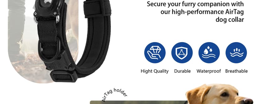 QR Code & AirTag Tactical Dog Collar - Military Grade Adjustable Reflective Collar with Control Handle, for Large Medium Dogs, Durable Nylon Metal Buckle (Yellow-L)