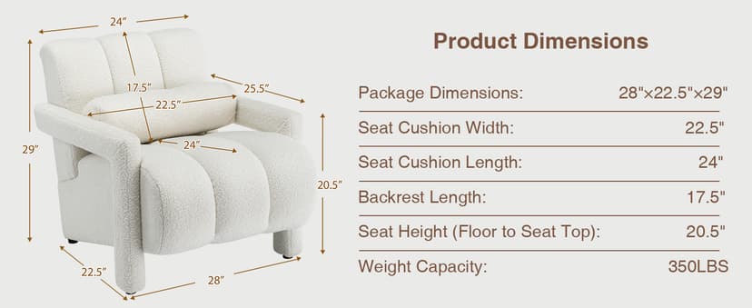LOULENS Lambswool Accent Chair, Modern Upholstered Sherpa Accent Chair, Comfy Teddy Single Armchair with Pillow for Living Room, Bedroom (Beige, Backrest Under The Cushion)