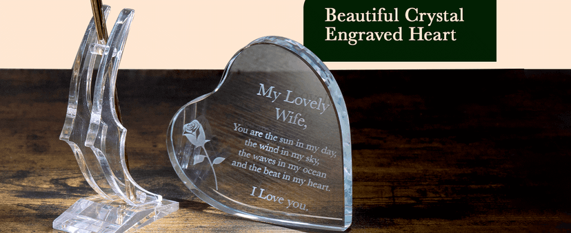 Anniversary for Wife Engraved Wooden Gift Set 'To My Beautiful Wife' Includes Crystal Engraved Heart 24K Gold Dipped Rose for Birthday Gifts