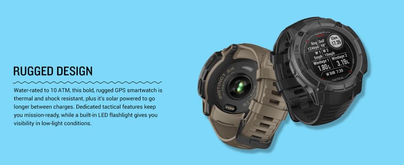 Garmin Instinct 2X Solar - Tactical Edition, Rugged GPS Smartwatch, Built-in Flashlight, Ballistics Calculator, Solar Charging Capability, Coyote Tan